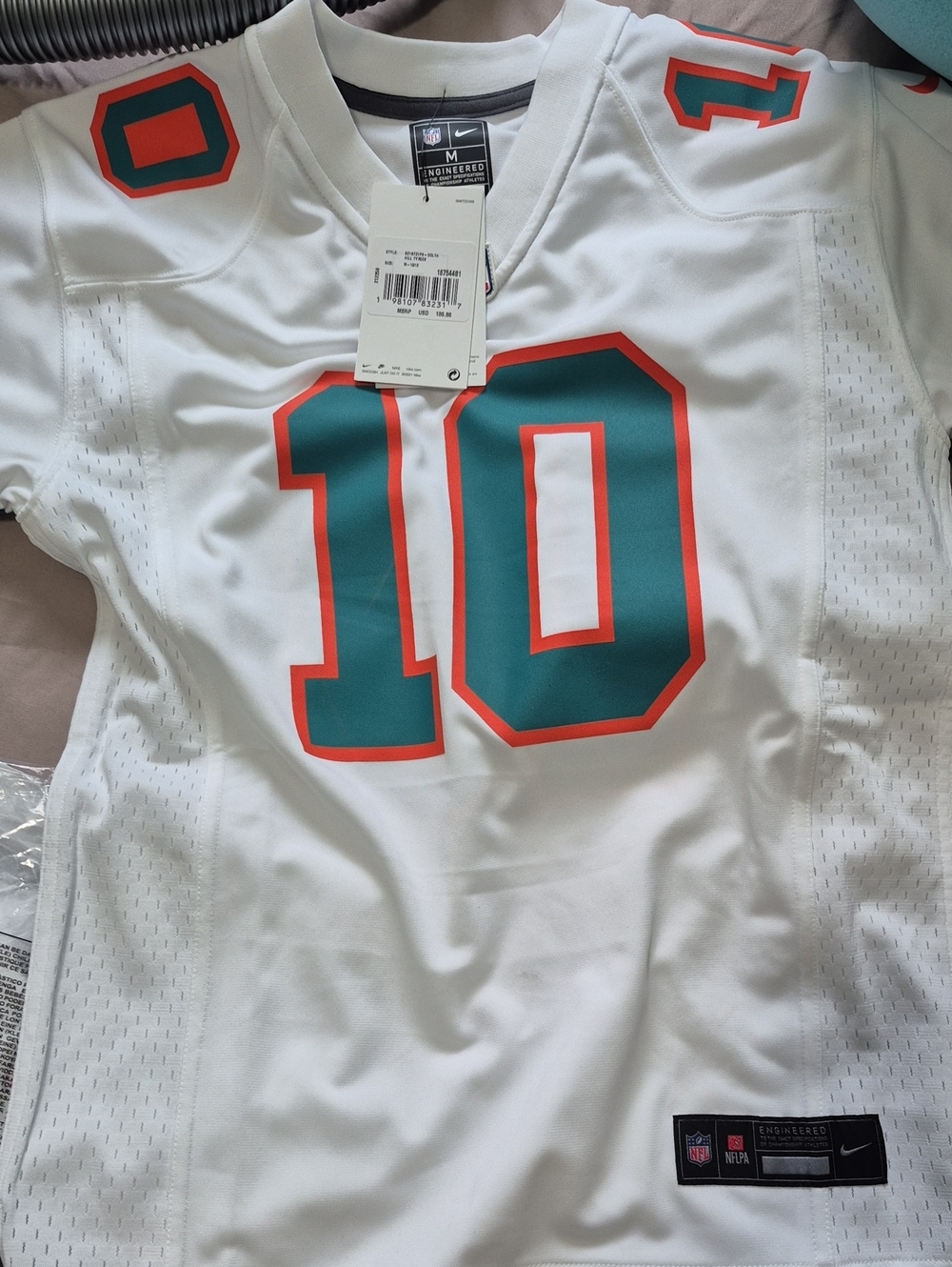 Nike Kids White Dolphins Jersey #10 Teal & Orange